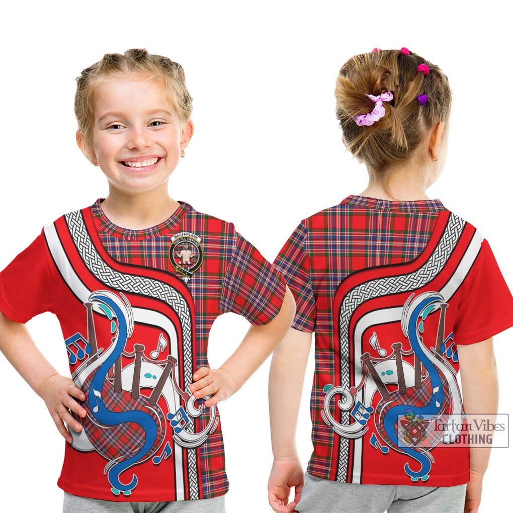 Tartan Vibes Clothing MacFarlane Modern Tartan Kid T-Shirt with Epic Bagpipe Style