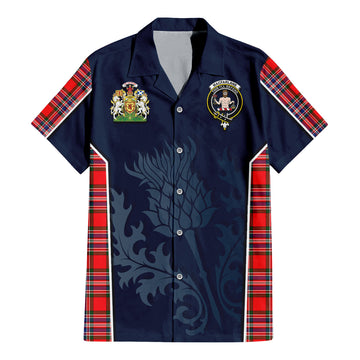 MacFarlane Modern Tartan Short Sleeve Button Up Shirt with Family Crest and Scottish Thistle Vibes Sport Style