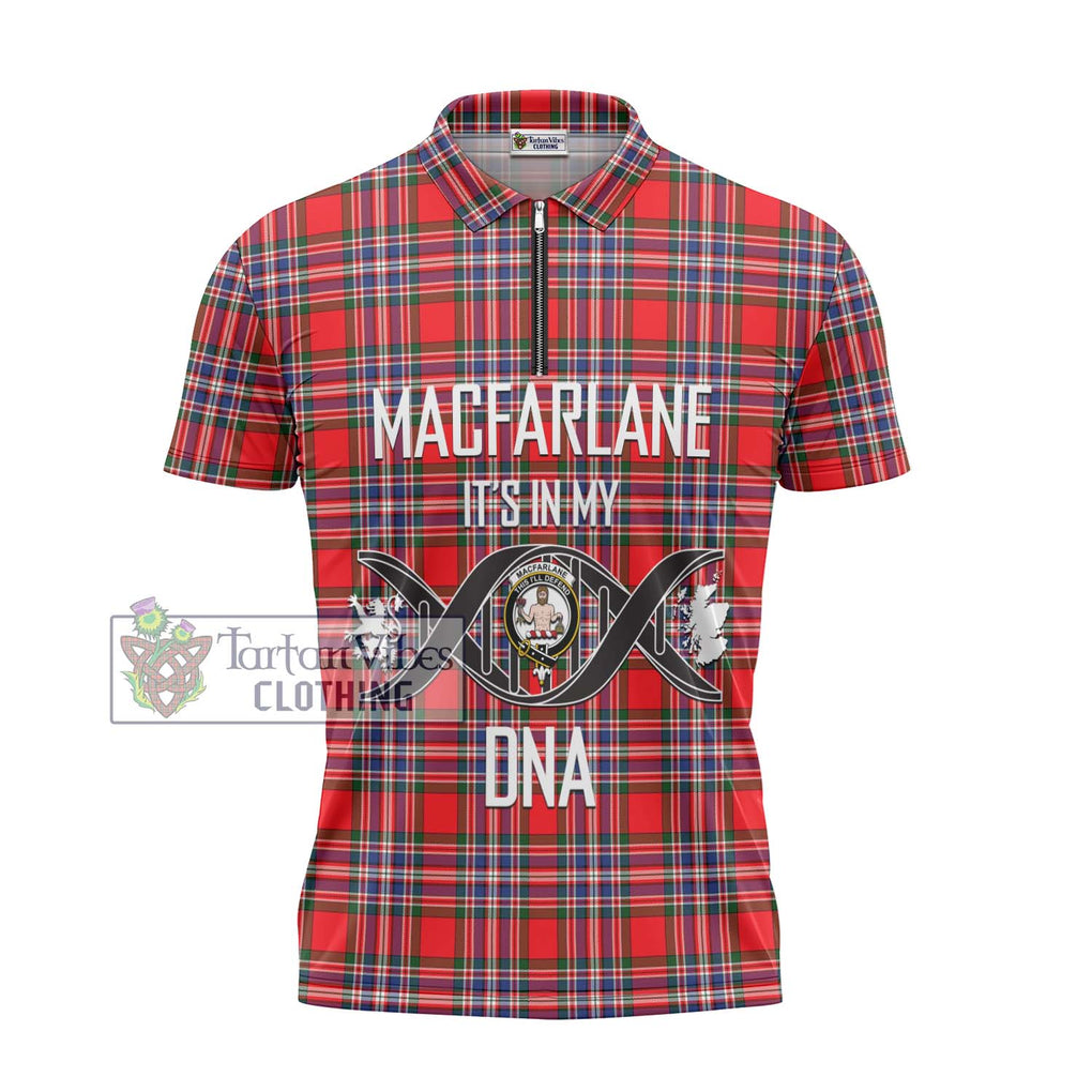 MacFarlane (McFarlane) Tartan Zipper Polo Shirt with Family Crest DNA In Me Style - Tartanvibesclothing Shop