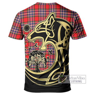 MacFarlane Modern Tartan T-Shirt with Family Crest Celtic Wolf Style