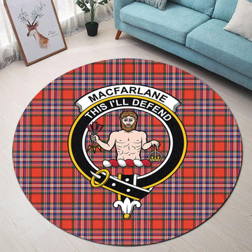 MacFarlane Modern Tartan Round Rug with Family Crest