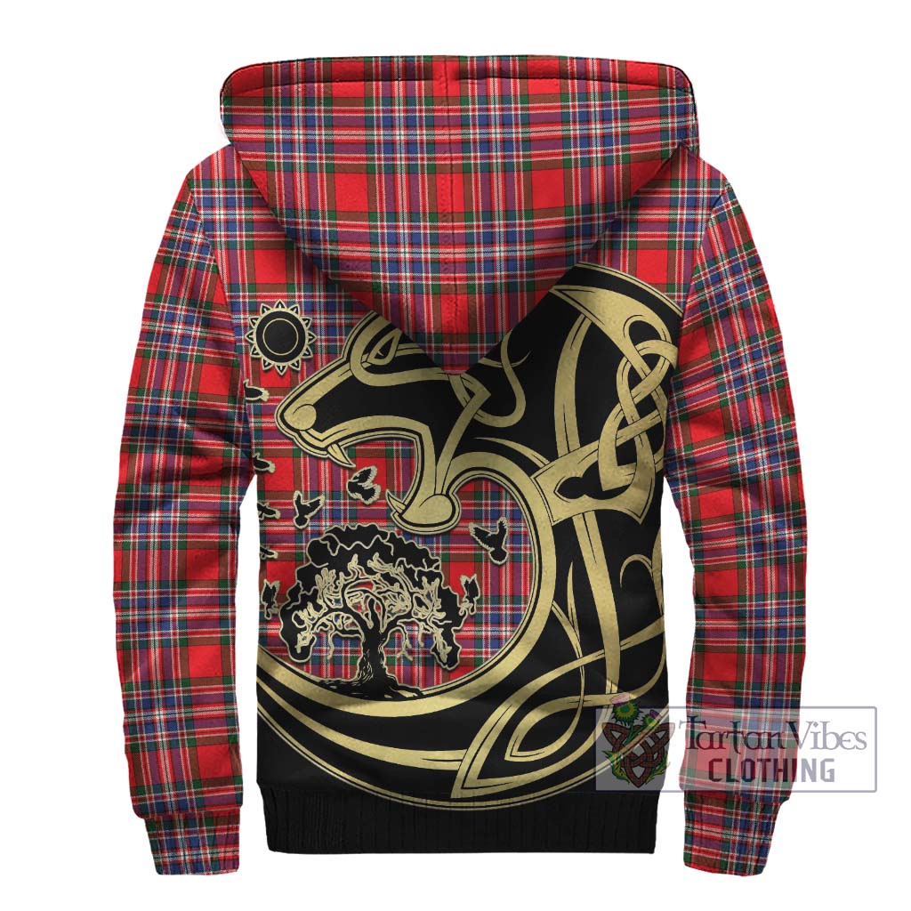 Tartan Vibes Clothing MacFarlane Modern Tartan Sherpa Hoodie with Family Crest Celtic Wolf Style