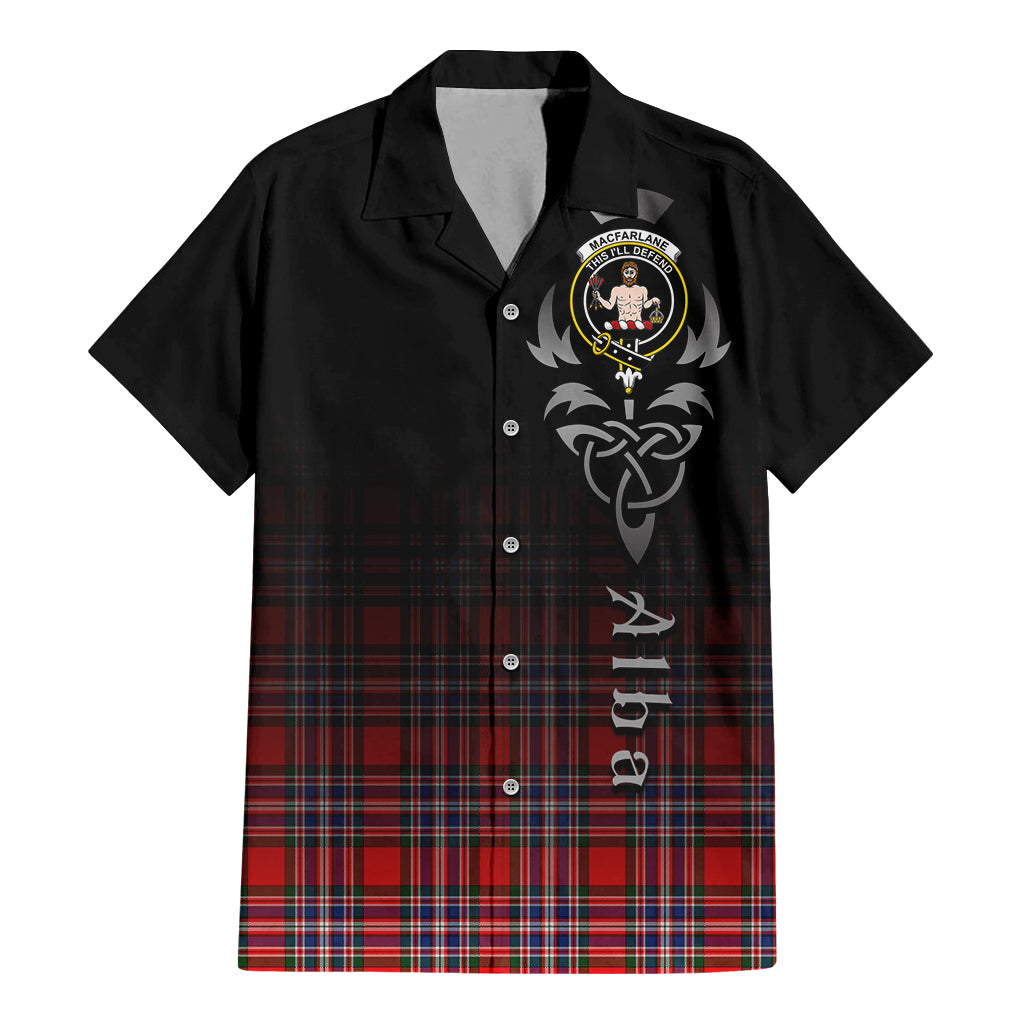 Tartan Vibes Clothing MacFarlane Modern Tartan Short Sleeve Button Up Featuring Alba Gu Brath Family Crest Celtic Inspired