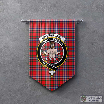 MacFarlane Modern Tartan Gonfalon, Tartan Banner with Family Crest