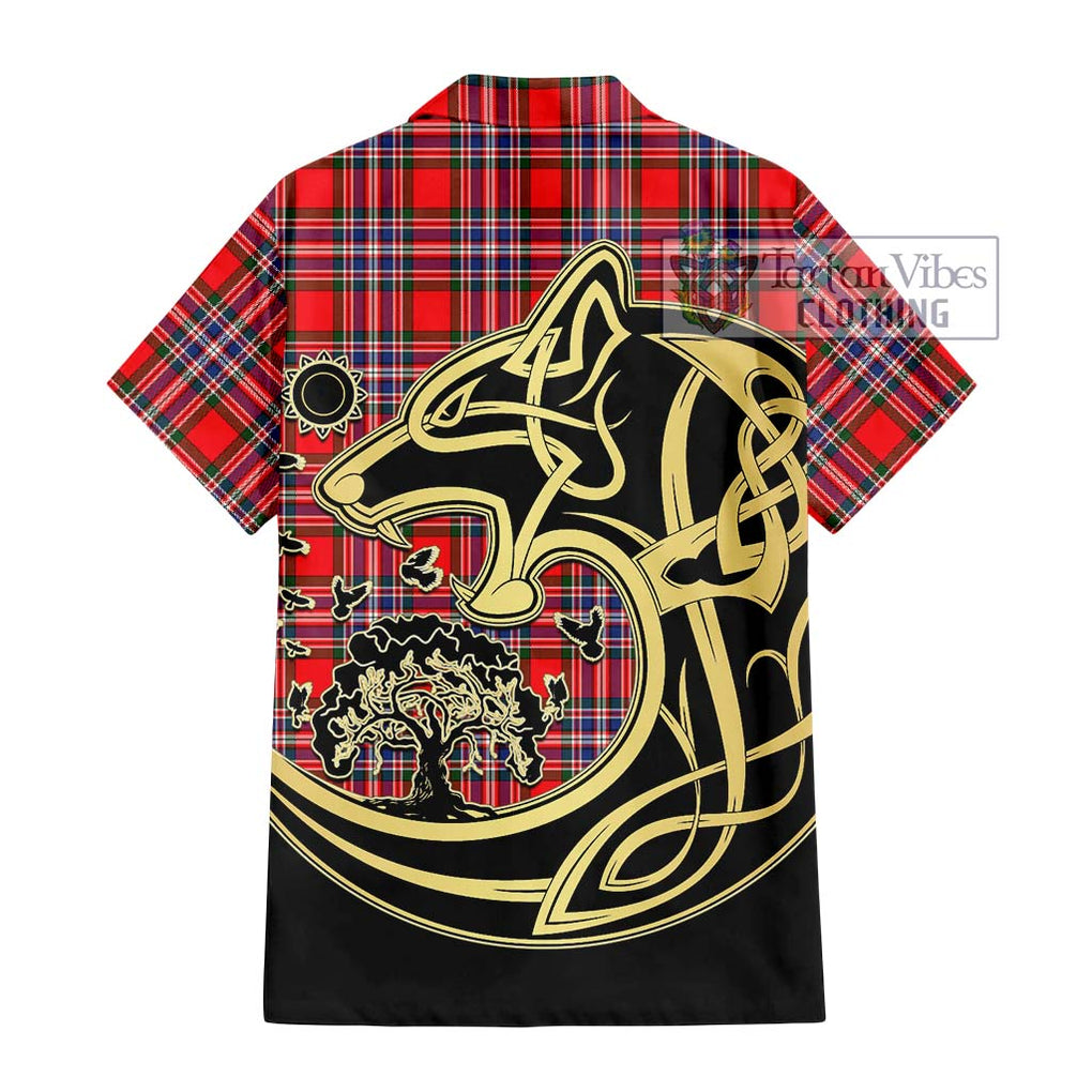 MacFarlane (McFarlane) Tartan Short Sleeve Button Shirt with Family Crest Celtic Wolf Style - Tartan Vibes Clothing