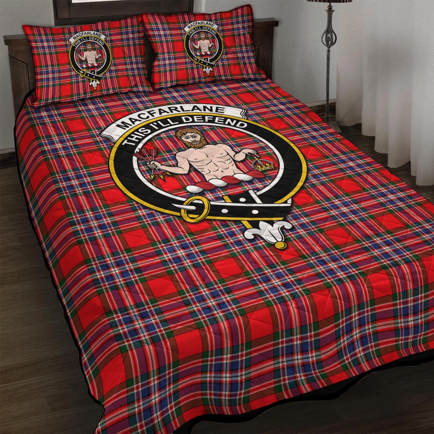 MacFarlane Modern Tartan Quilt Bed Set with Family Crest - Tartanvibesclothing