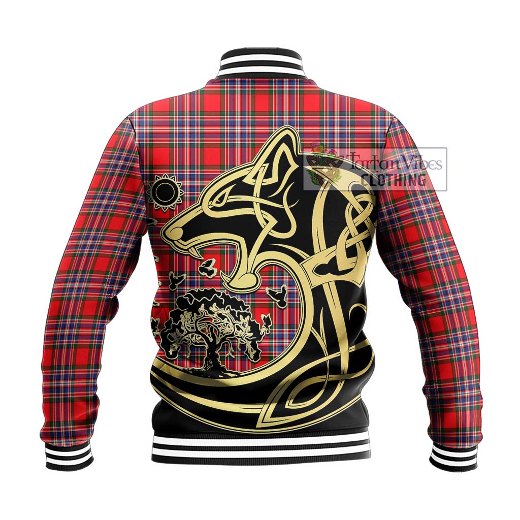 Tartan Vibes Clothing MacFarlane Modern Tartan Baseball Jacket with Family Crest Celtic Wolf Style