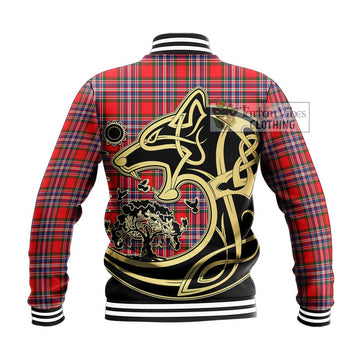 MacFarlane Modern Tartan Baseball Jacket with Family Crest Celtic Wolf Style