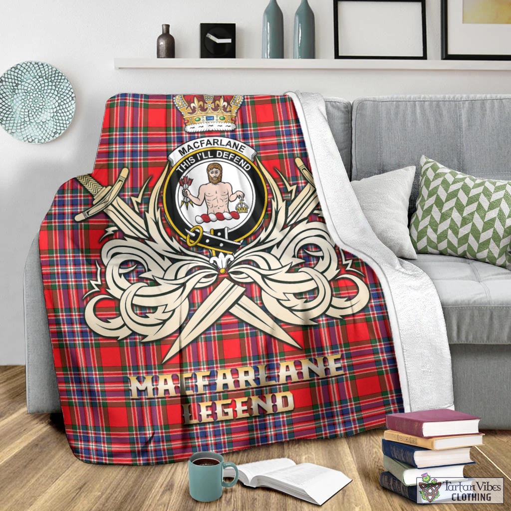 Tartan Vibes Clothing MacFarlane Modern Tartan Blanket with Clan Crest and the Golden Sword of Courageous Legacy