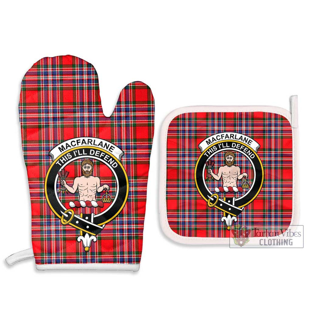 MacFarlane (McFarlane) Tartan Combo Oven Mitt & Pot-Holder with Family Crest Combo 1 Oven Mitt & 2 Pot-Holder White - Tartan Vibes Clothing