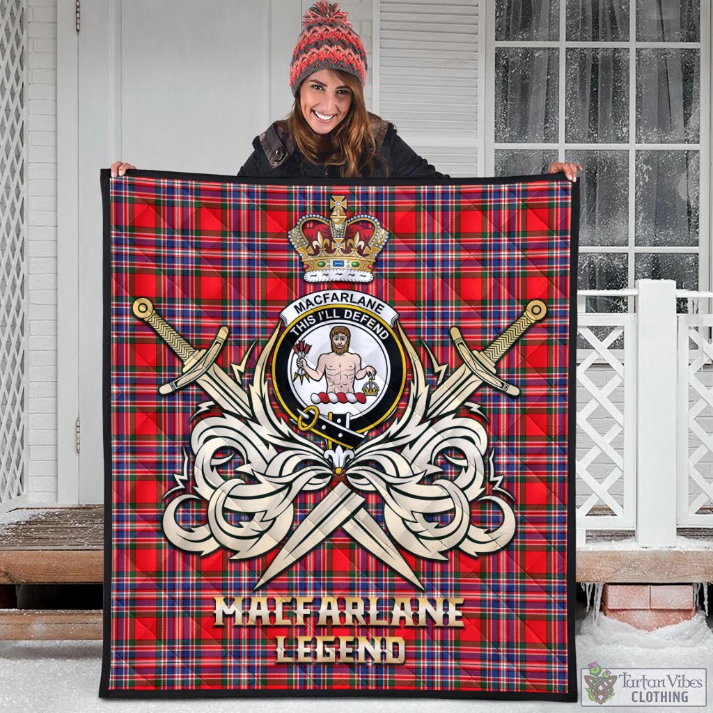 Tartan Vibes Clothing MacFarlane Modern Tartan Quilt with Clan Crest and the Golden Sword of Courageous Legacy