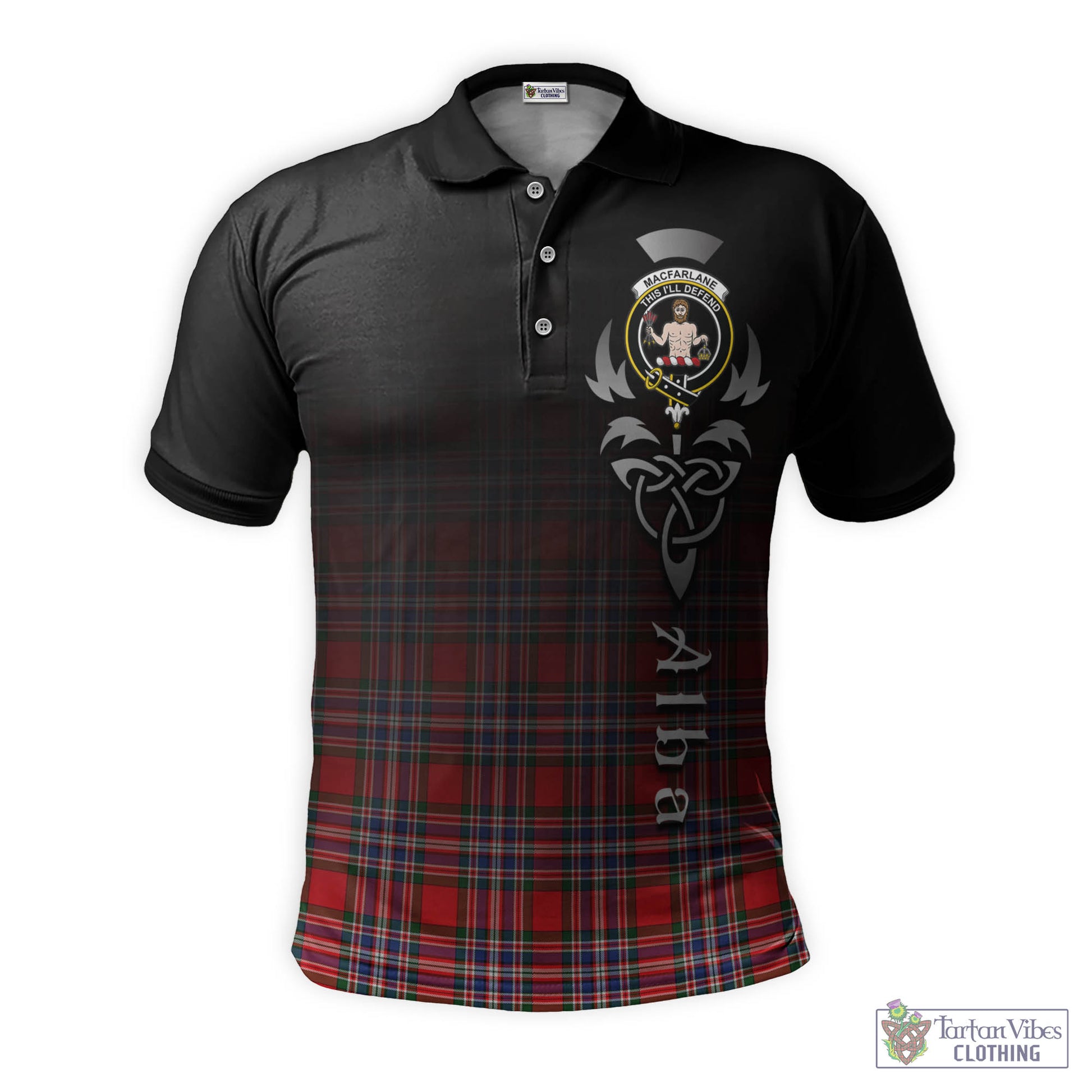 Tartan Vibes Clothing MacFarlane Modern Tartan Polo Shirt Featuring Alba Gu Brath Family Crest Celtic Inspired