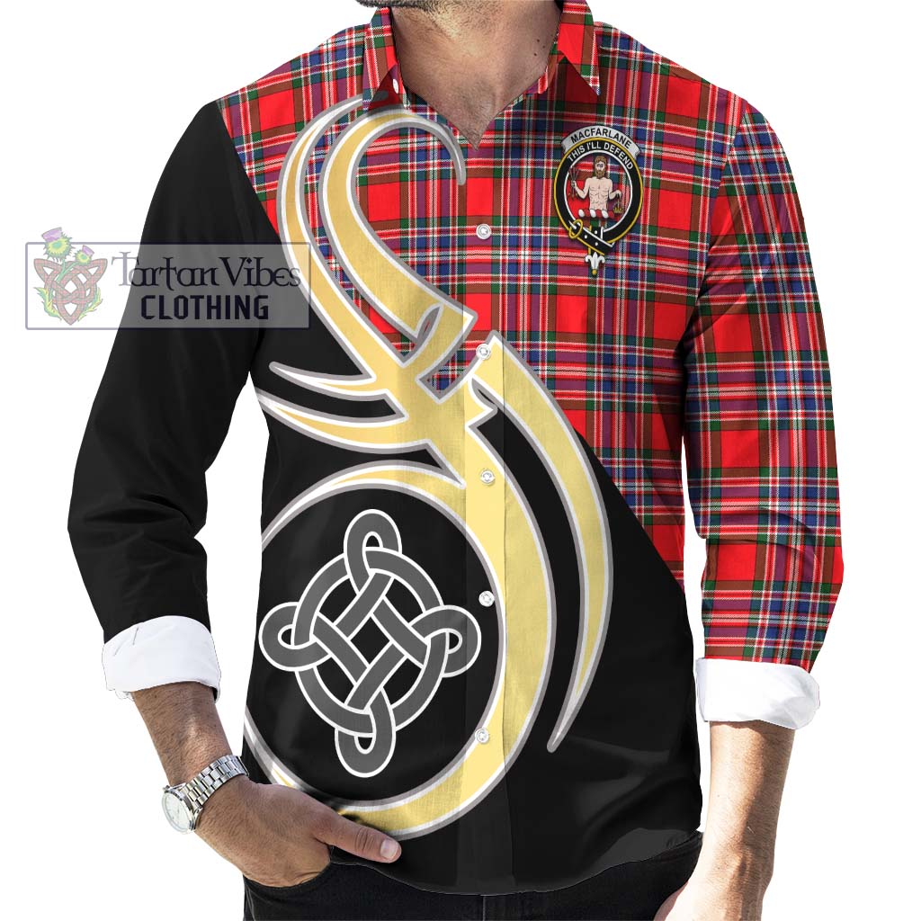 MacFarlane (McFarlane) Tartan Long Sleeve Button Shirt with Family Crest and Celtic Symbol Style - Tartan Vibes Clothing