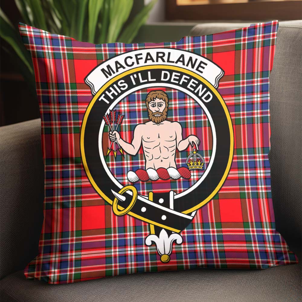 MacFarlane Modern Tartan Pillow Cover with Family Crest - Tartanvibesclothing