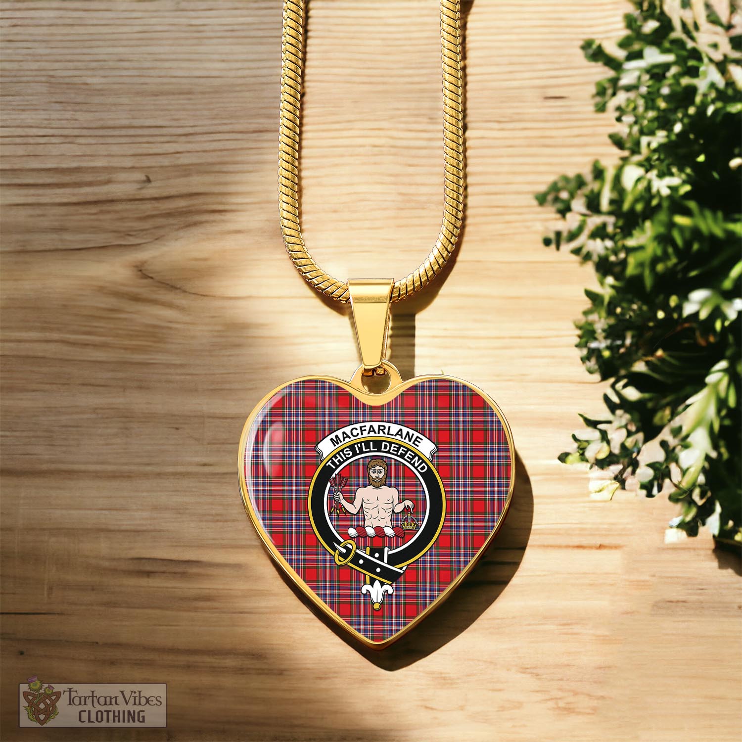 Tartan Vibes Clothing MacFarlane Modern Tartan Heart Necklace with Family Crest