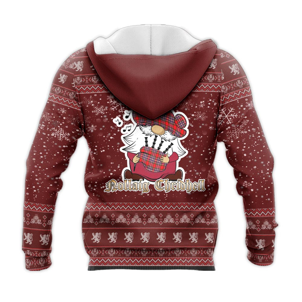 MacFarlane Modern Clan Christmas Knitted Hoodie with Funny Gnome Playing Bagpipes - Tartanvibesclothing
