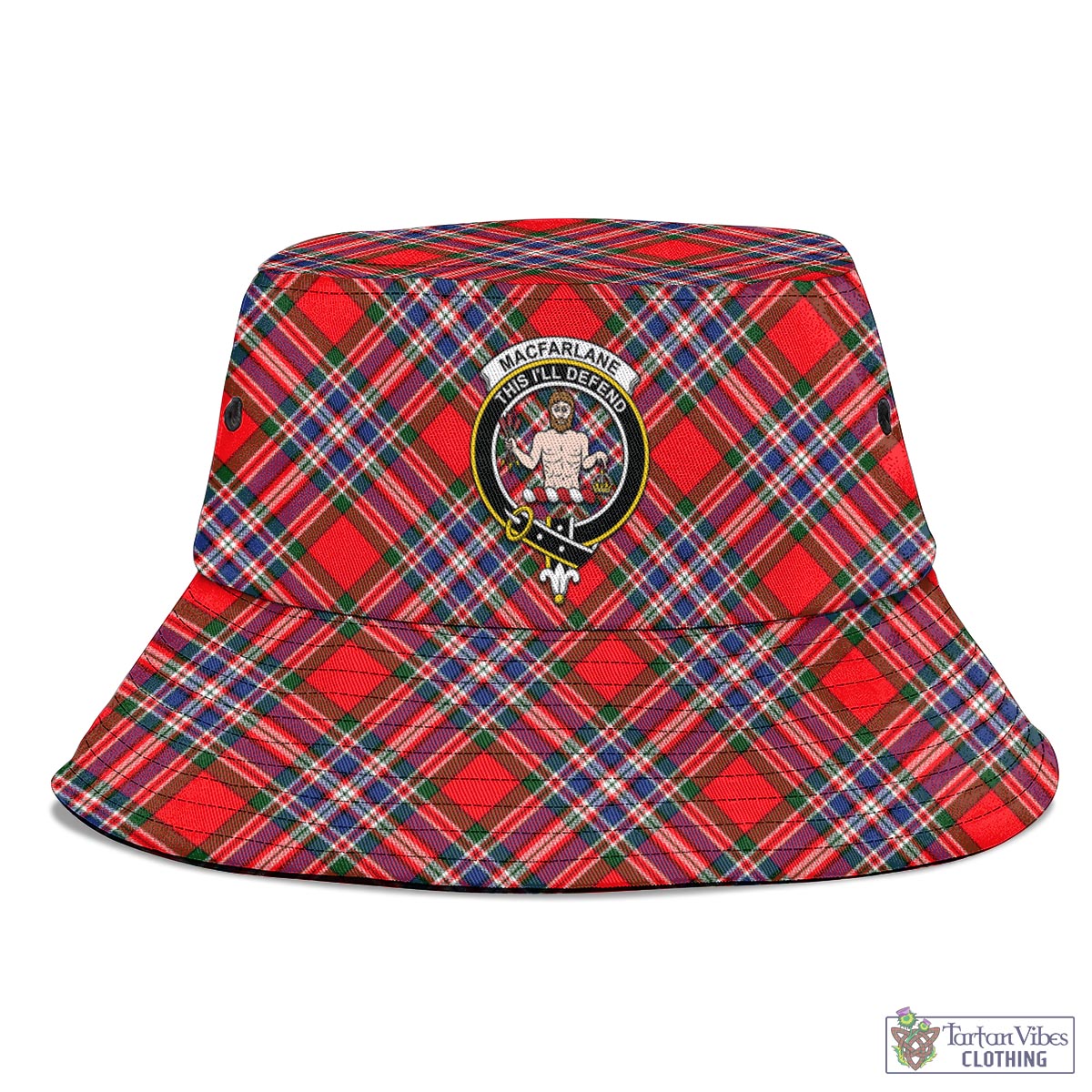 Tartan Vibes Clothing MacFarlane Modern Tartan Bucket Hat with Family Crest