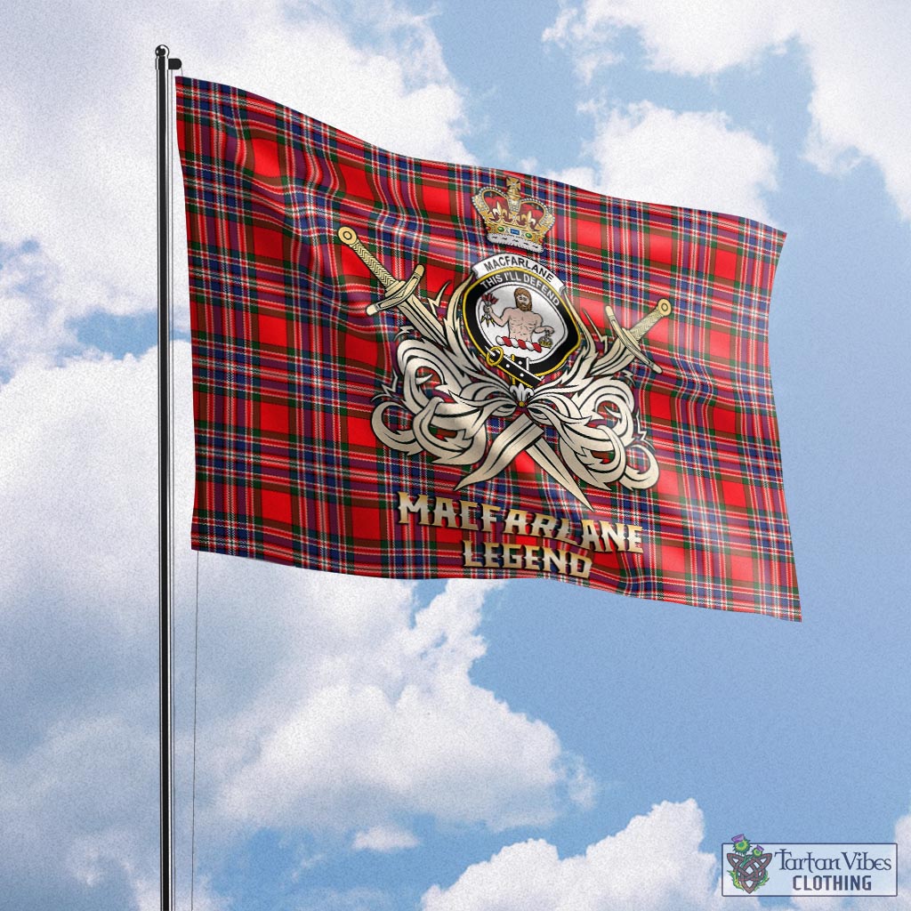 Tartan Vibes Clothing MacFarlane Modern Tartan Flag with Clan Crest and the Golden Sword of Courageous Legacy