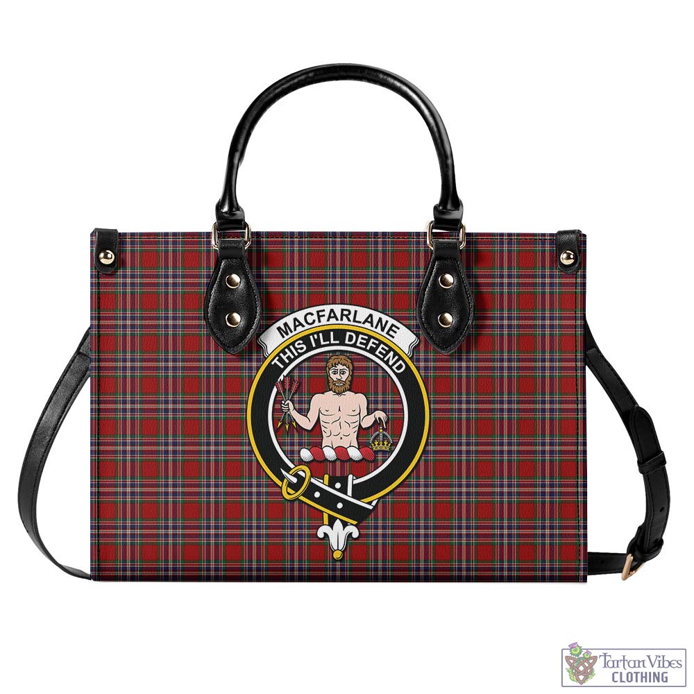 Tartan Vibes Clothing MacFarlane Red Tartan Luxury Leather Handbags with Family Crest