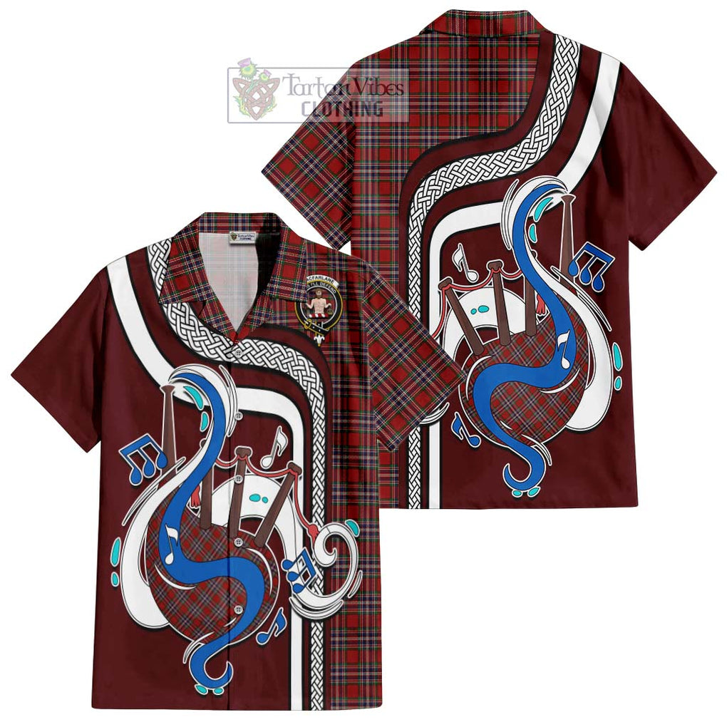 MacFarlane Red Tartan Short Sleeve Button Shirt with Epic Bagpipe Style Kid - Tartanvibesclothing Shop