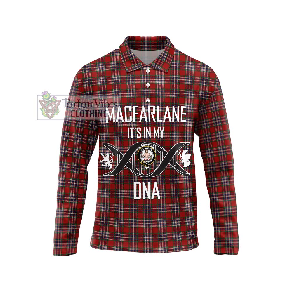 MacFarlane Red Tartan Long Sleeve Polo Shirt with Family Crest DNA In Me Style Unisex - Tartanvibesclothing Shop