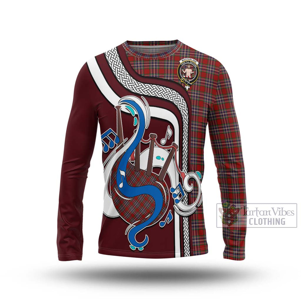 Tartan Vibes Clothing MacFarlane Red Tartan Long Sleeve T-Shirt with Epic Bagpipe Style