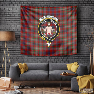 MacFarlane Red Tartan Tapestry Wall Hanging and Home Decor for Room with Family Crest