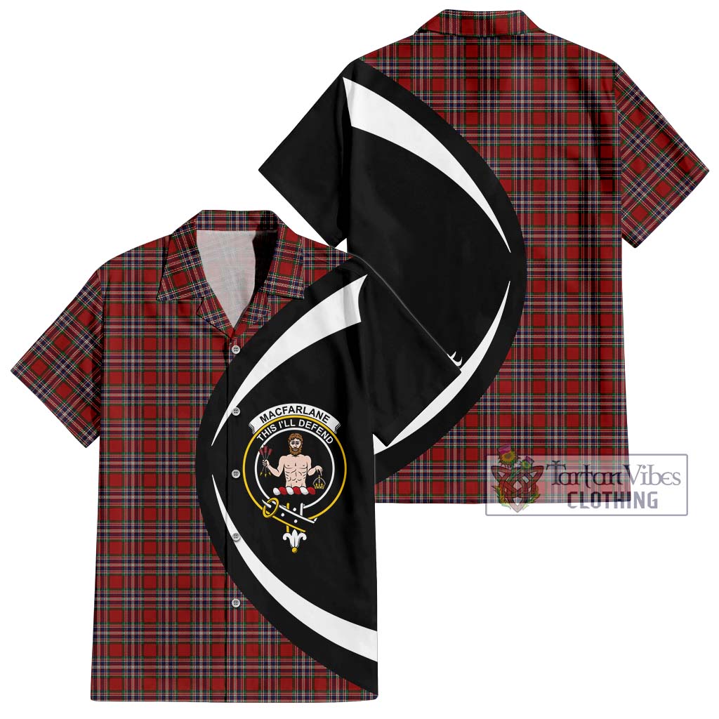 MacFarlane Red Tartan Short Sleeve Button Up with Family Crest Circle Style Kid - Tartan Vibes Clothing