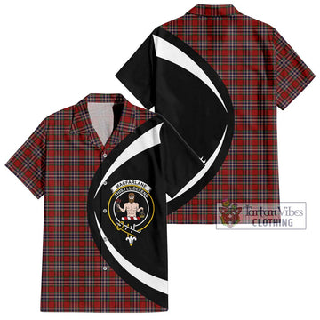 MacFarlane Red Tartan Short Sleeve Button Up with Family Crest Circle Style