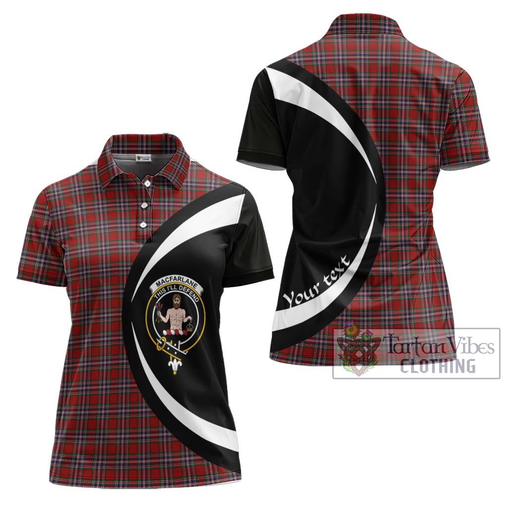 Tartan Vibes Clothing MacFarlane Red Tartan Women's Polo Shirt with Family Crest Circle Style