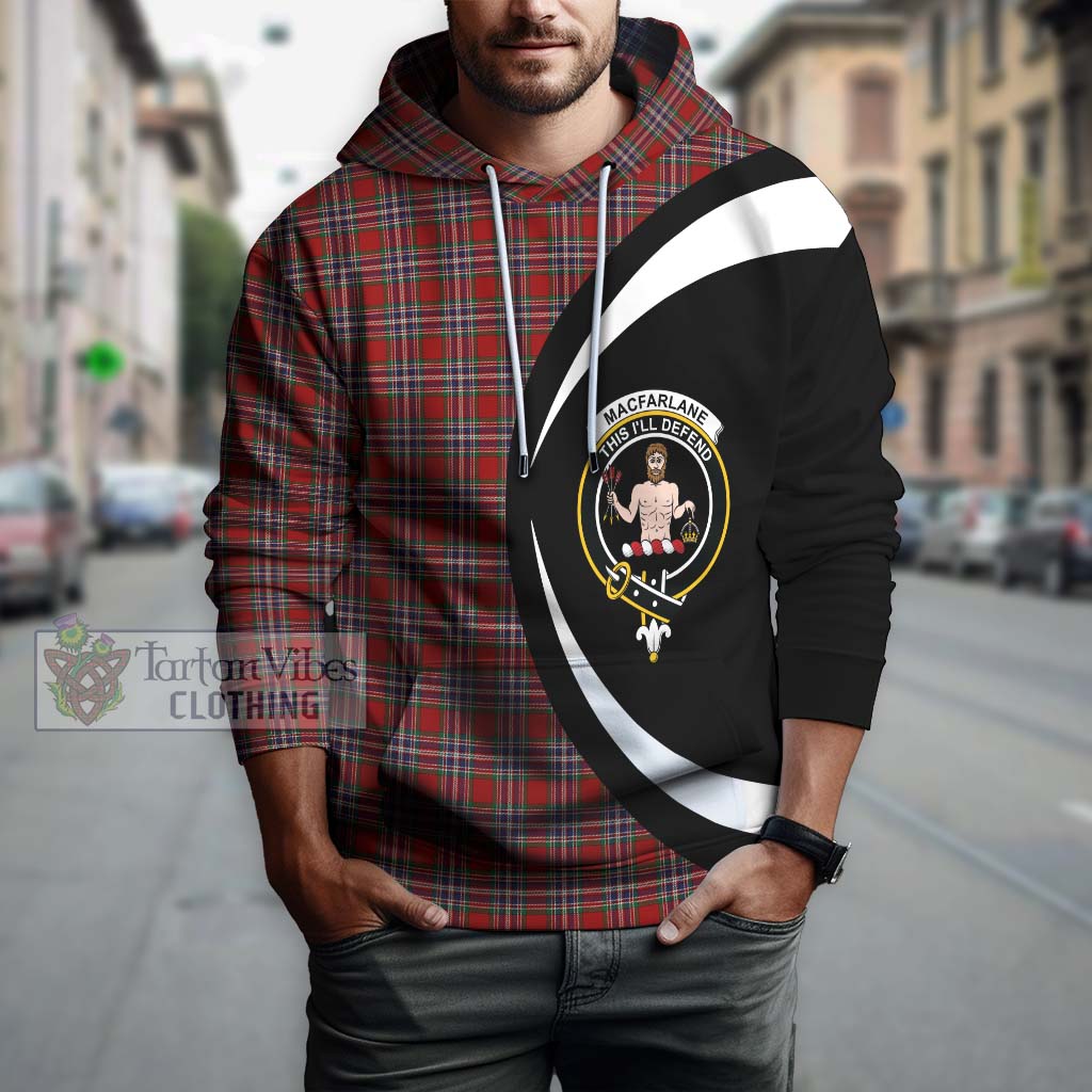 Tartan Vibes Clothing MacFarlane Red Tartan Hoodie with Family Crest Circle Style