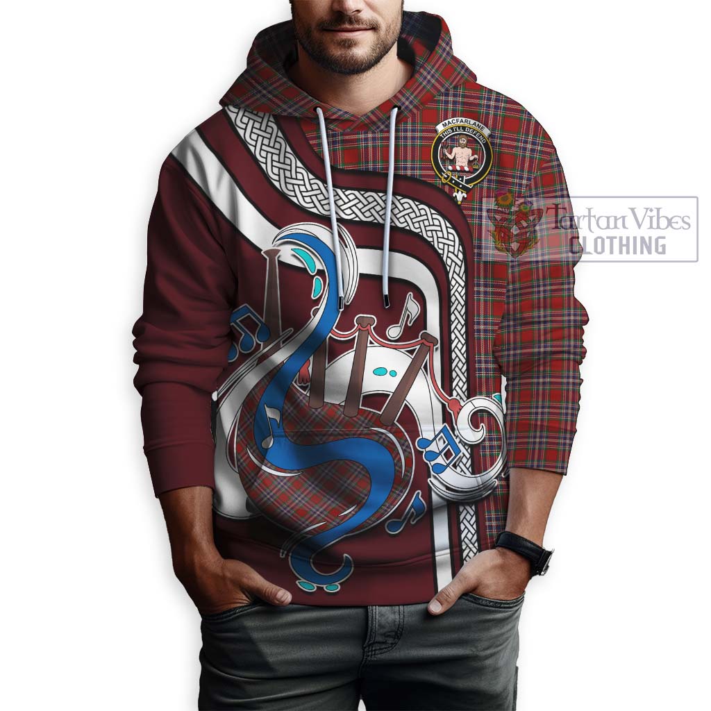 Tartan Vibes Clothing MacFarlane Red Tartan Hoodie with Epic Bagpipe Style