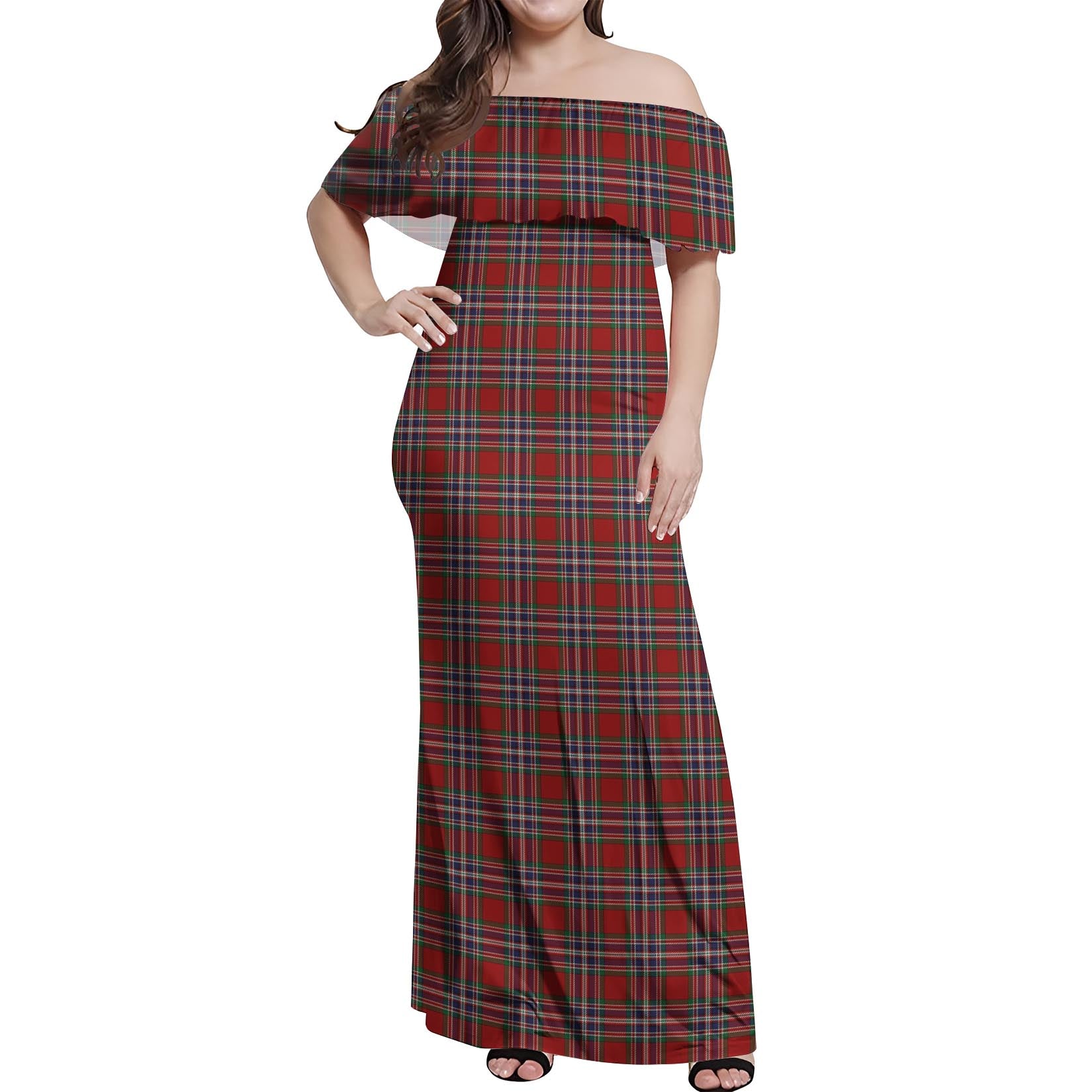 MacFarlane Red Tartan Off Shoulder Long Dress Women's Dress - Tartanvibesclothing