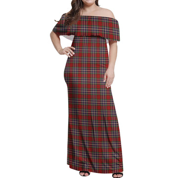 MacFarlane Red Tartan Off Shoulder Long Dress