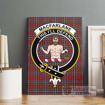 MacFarlane Red Tartan Canvas Print Wall Art with Family Crest