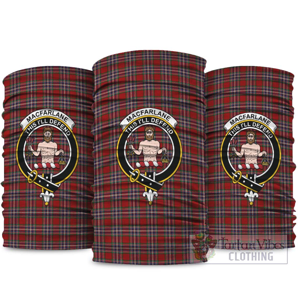 MacFarlane Red Tartan Neck Gaiters, Tartan Bandanas, Tartan Head Band with Family Crest