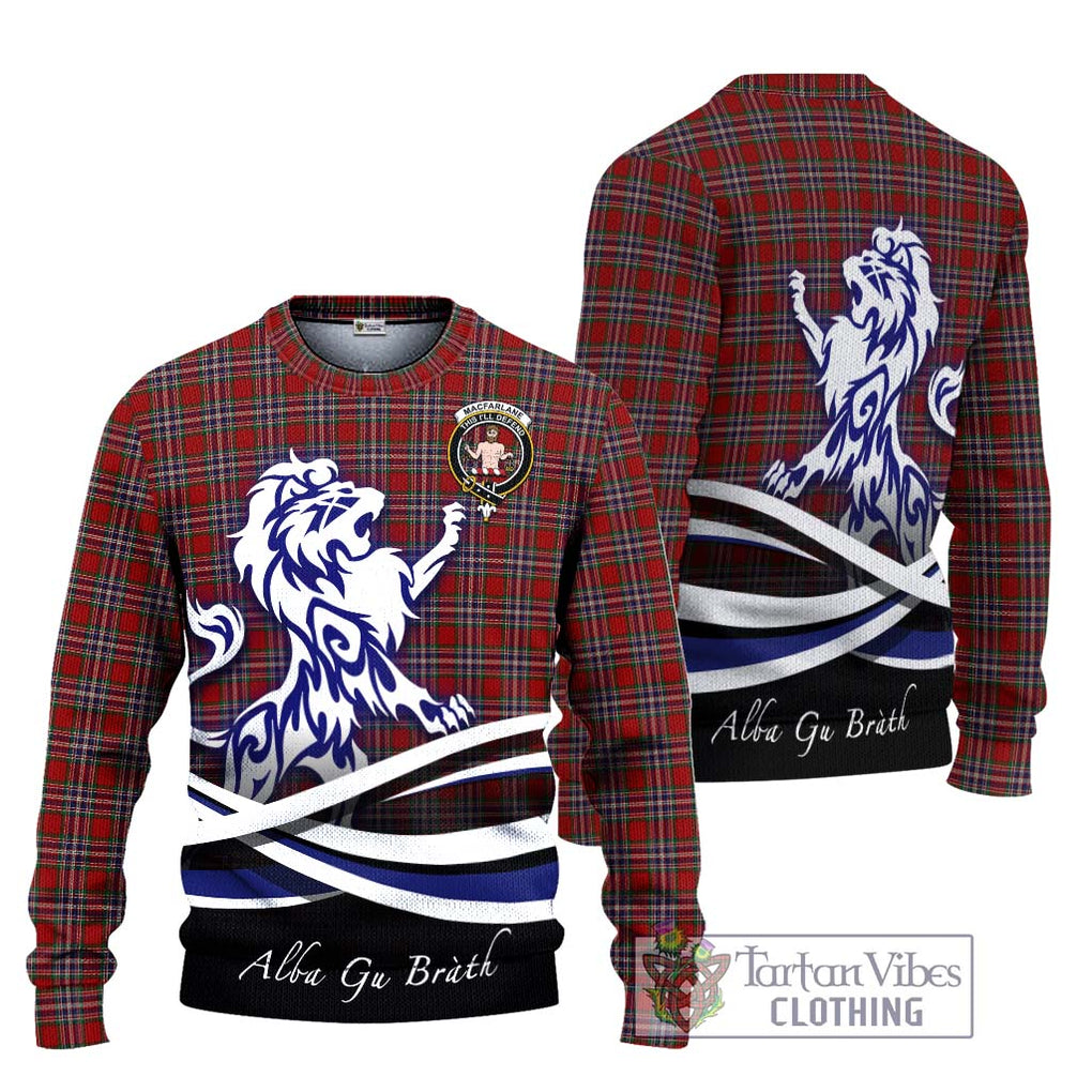 MacFarlane Red Tartan Knitted Sweater with Alba Gu Brath Regal Lion Emblem Unisex - Tartanvibesclothing Shop