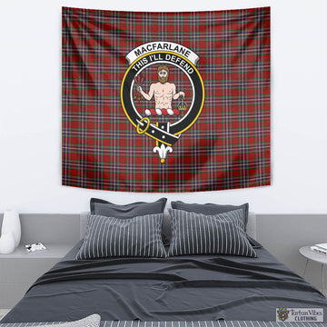 MacFarlane Red Tartan Tapestry Wall Hanging and Home Decor for Room with Family Crest