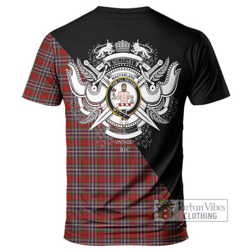 MacFarlane Red Tartan T-Shirt with Family Crest and Military Logo Style