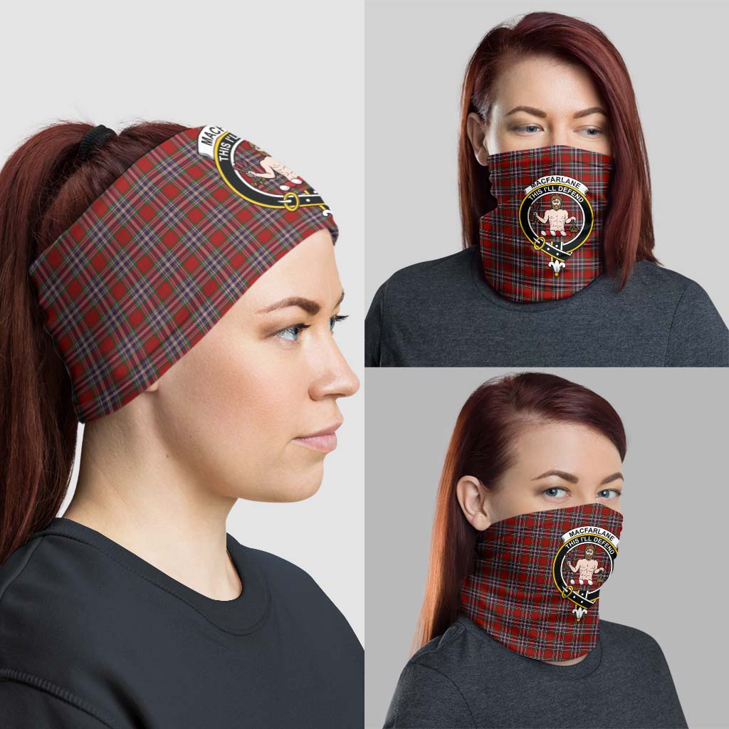 MacFarlane Red Tartan Neck Gaiters, Tartan Bandanas, Tartan Head Band with Family Crest