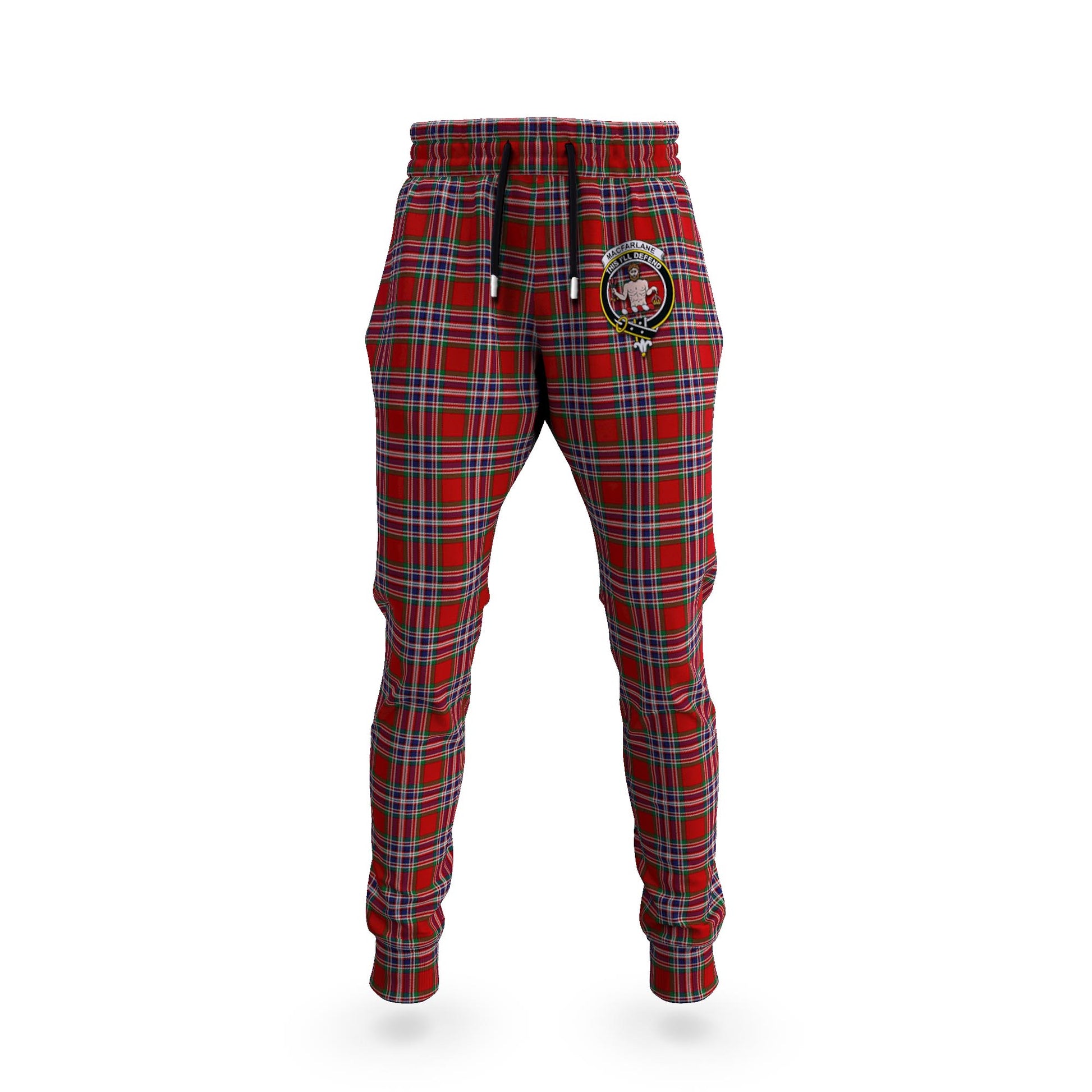 MacFarlane Red Tartan Joggers Pants with Family Crest 5XL - Tartan Vibes Clothing