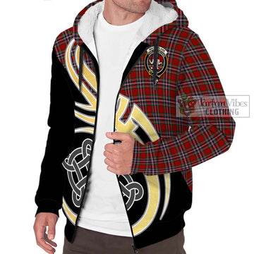 MacFarlane Red Tartan Sherpa Hoodie with Family Crest and Celtic Symbol Style