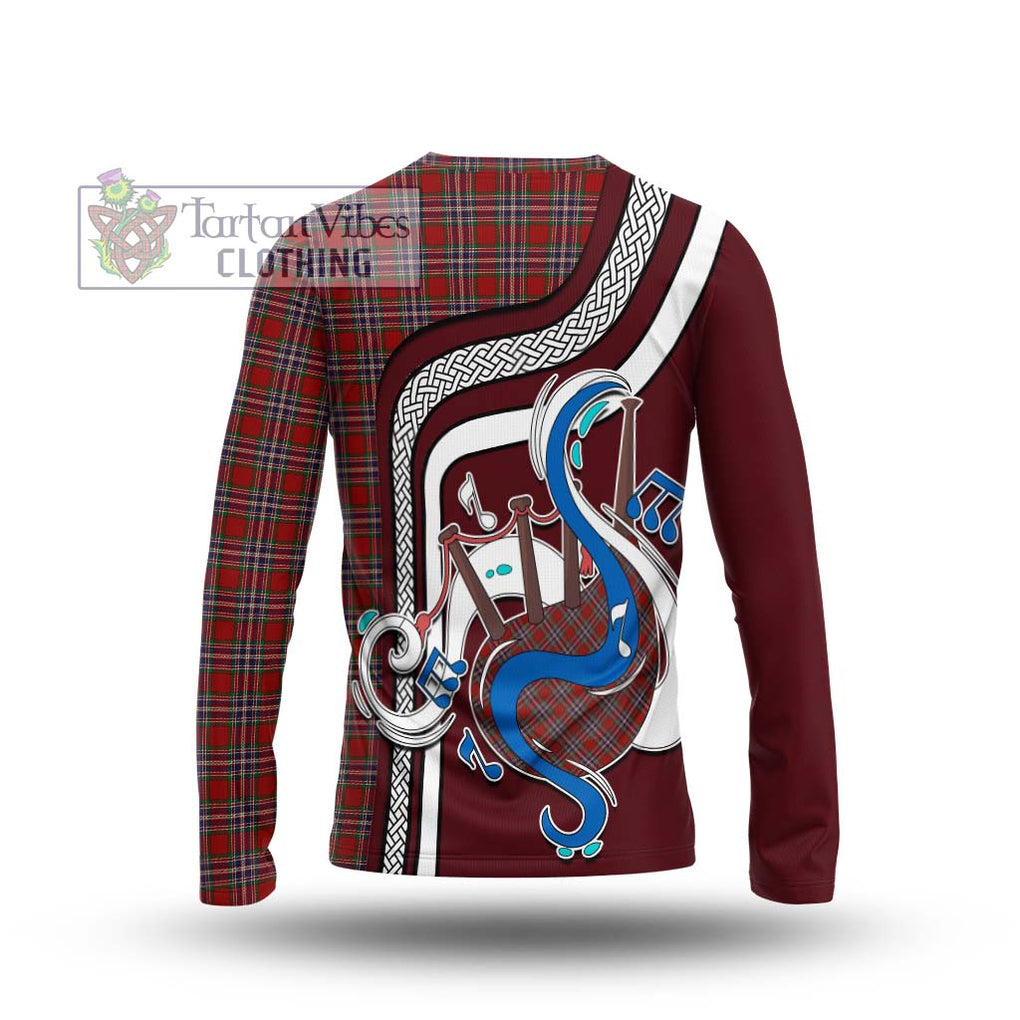 Tartan Vibes Clothing MacFarlane Red Tartan Long Sleeve T-Shirt with Epic Bagpipe Style