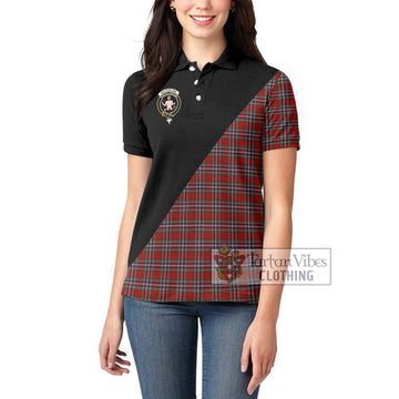 MacFarlane Red Tartan Women's Polo Shirt with Family Crest and Military Logo Style