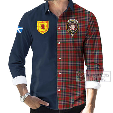 MacFarlane Red Tartan Long Sleeve Button Shirt Alba with Scottish Lion Royal Arm Half Style