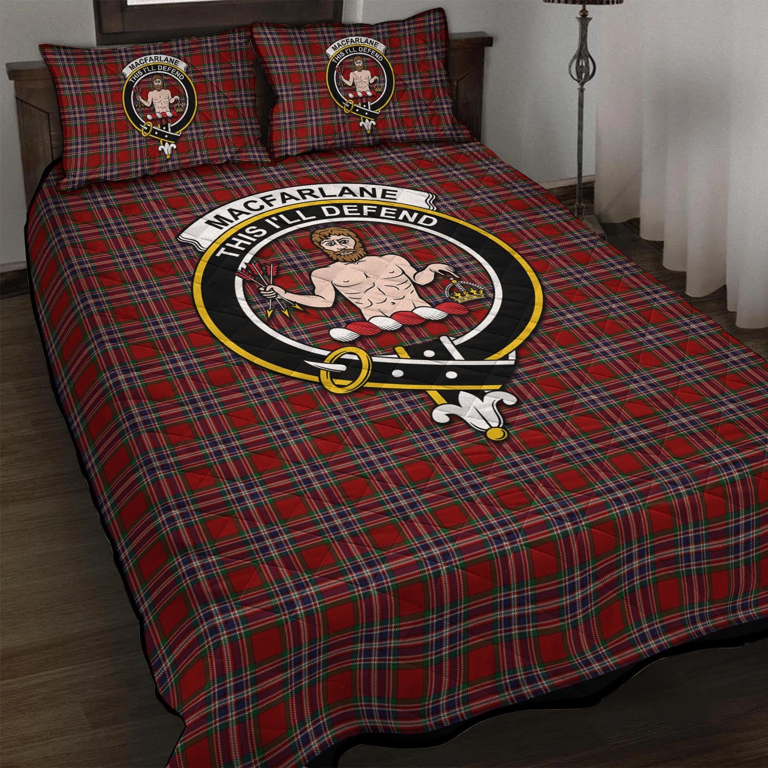 MacFarlane Red Tartan Quilt Bed Set with Family Crest - Tartan Vibes Clothing