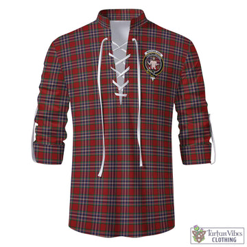 MacFarlane Red Tartan Men's Scottish Traditional Jacobite Ghillie Kilt Shirt with Family Crest