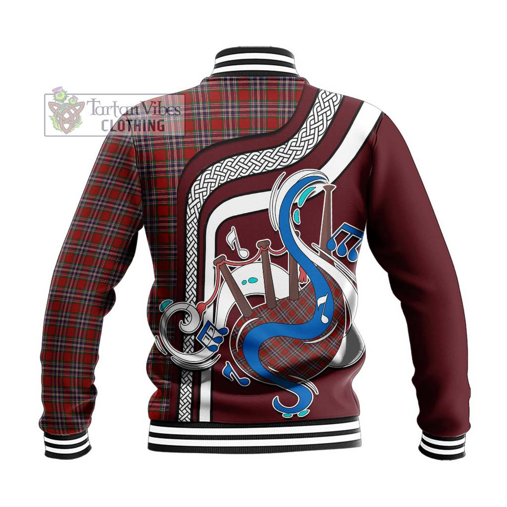 Tartan Vibes Clothing MacFarlane Red Tartan Baseball Jacket with Epic Bagpipe Style