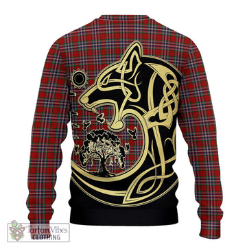 MacFarlane Red Tartan Ugly Sweater with Family Crest Celtic Wolf Style