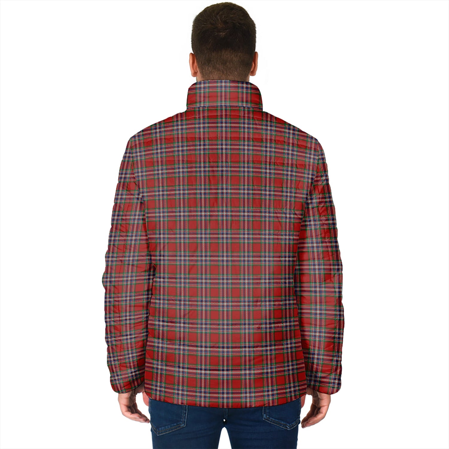 MacFarlane Red Tartan Padded Jacket with Family Crest - Tartan Vibes Clothing